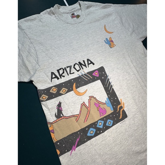 Vtg 90s Arizona Wolf Abstract Art T Shirt Large Wrap Around Single Stitch 80s - Picture 3 of 13